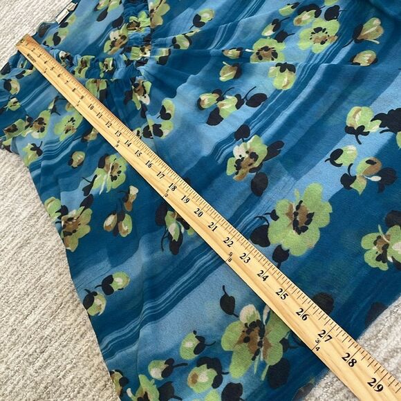 Sweet Pea Floral Double Mesh Tee Size XL Cap Sleeve Ruched Ruffle Deep V Neck - Picture 4 of 12